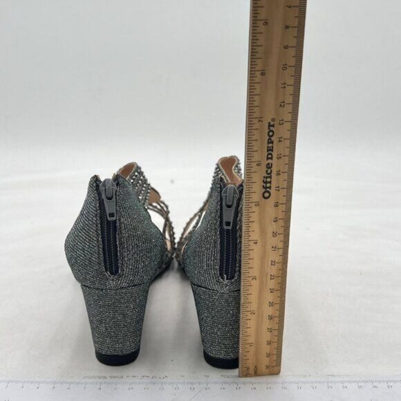 YDN Grey Wedge Glitter Open Toe Rhinestones Cross Over Straps Mid Heels Sandals - Picture 5 of 8